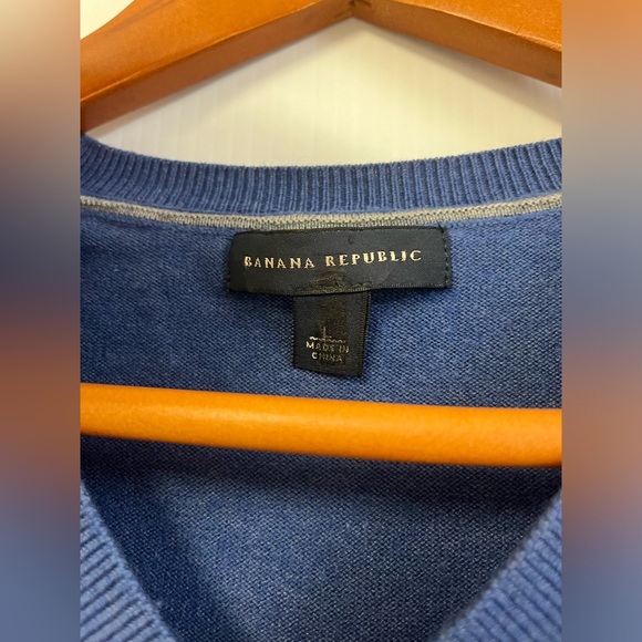 Vintage Banana Republic 72%Silk 15% Cashmere Blue V-Neck Pullover Men's L Luxury - Picture 3 of 6